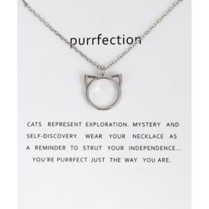 Purrfection Cat Necklace with Card - Silver Tone